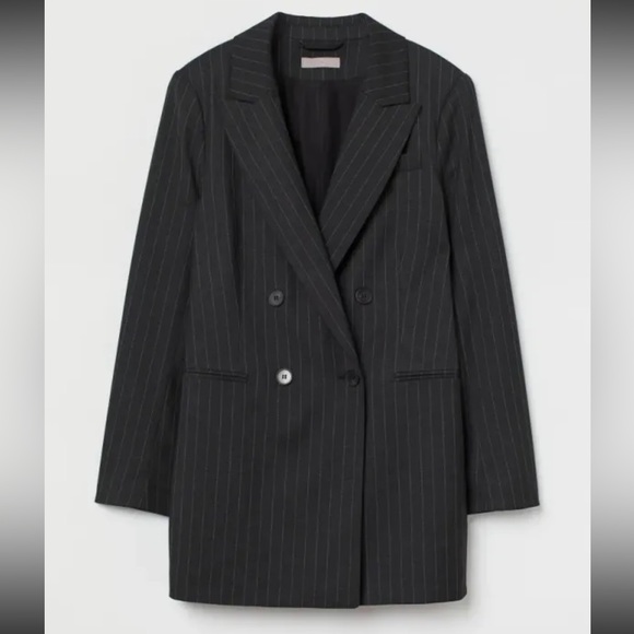 H&M Jackets & Coats Hm Double Breasted Blazer In Grey Pinstripe L